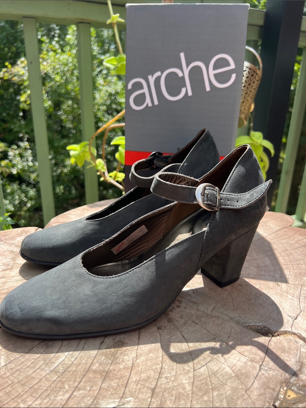 NIB Arche Charcoal Grey Nubuck Mary Jane Block 3" Heel Pumps